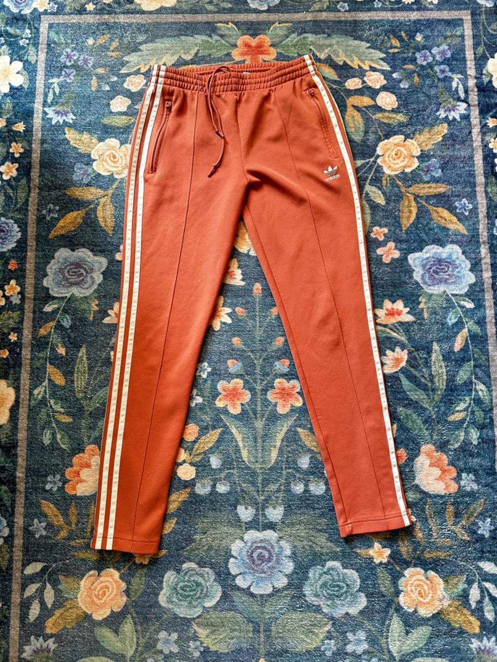 adidas Sz S Adicolor Classics Firebird Track Pants in Coral Side Zipper Pockets